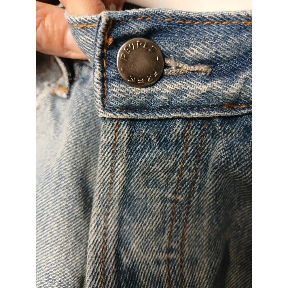 Free People Distressed‎ Sequin Patch Light Wash Straight Leg Jeans Womens 27